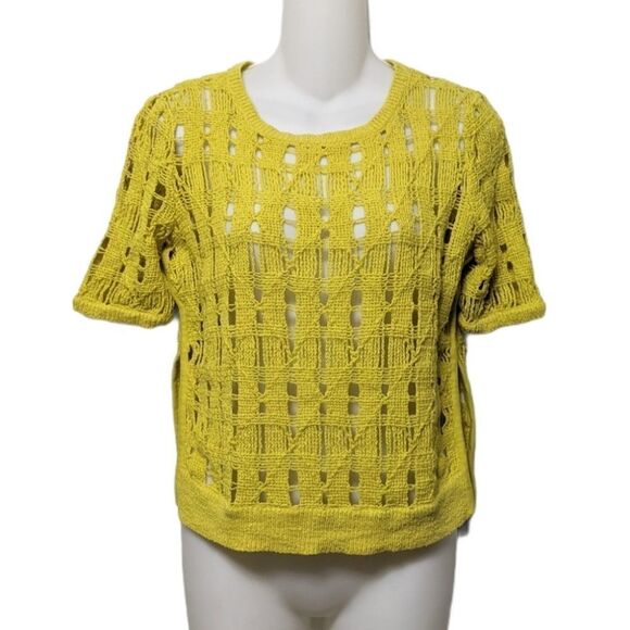 Anthropologie MOTH Yellow Large Knit Crew Short Sleeve Sweater S - Picture 1 of 6